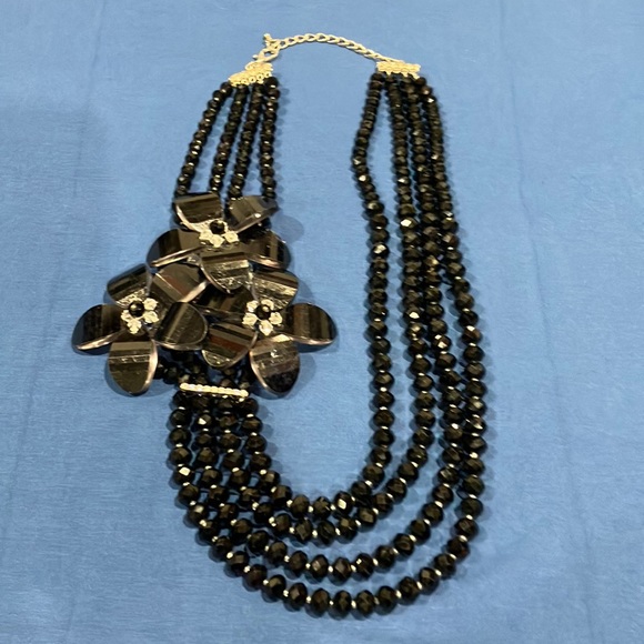 3 Flower Heavy Beaded Statement Necklace G6